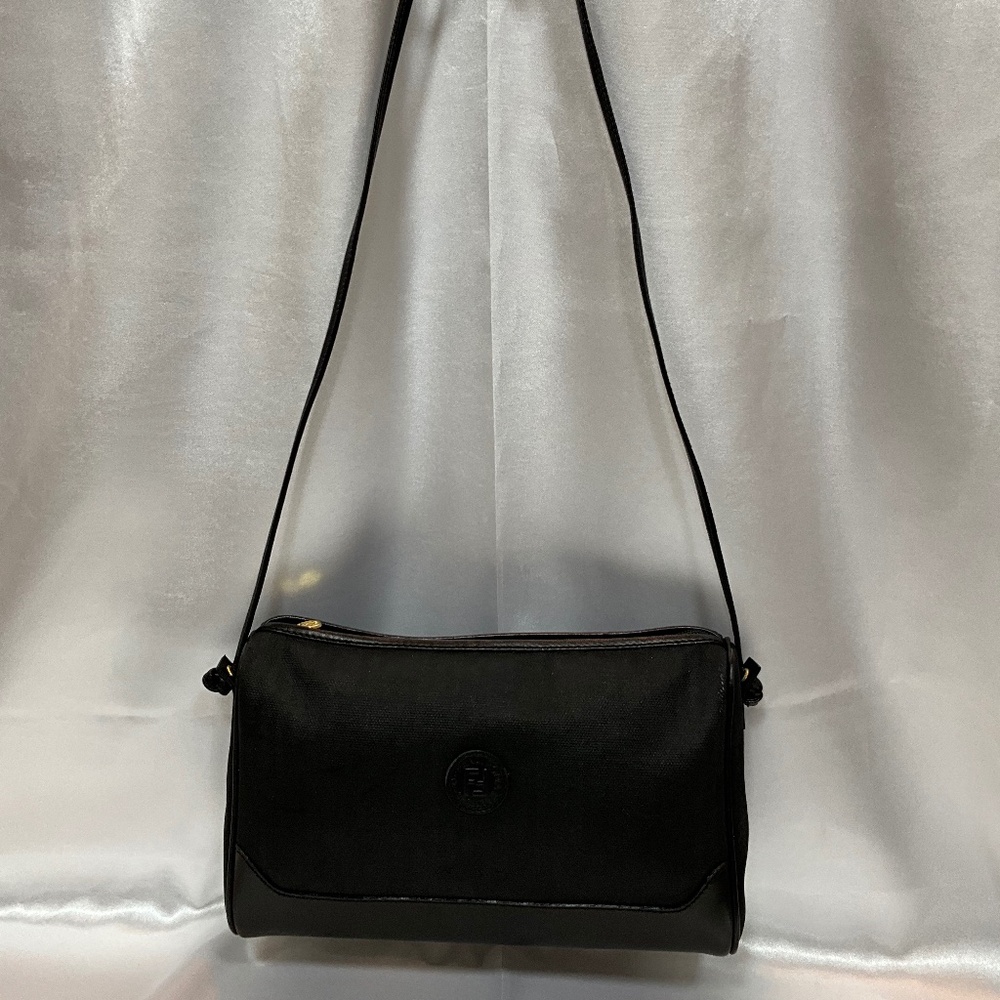 Fendi crossbody signature dark gray on black penguin stripe.  66-A2a
